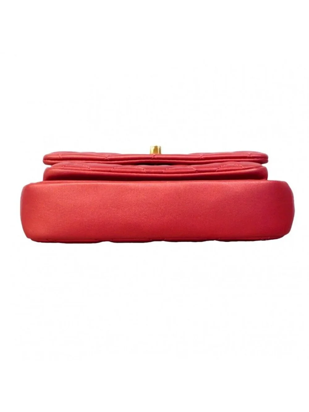 Chanel Handbag Quilted Leather Red Champagne Gold 2-Way